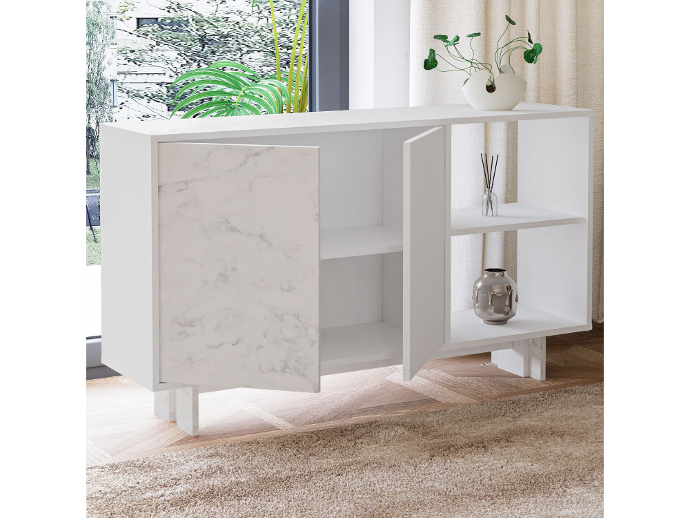 Aparador de madeira "Ravello" - 140 x 35 x 80 cm - Branco