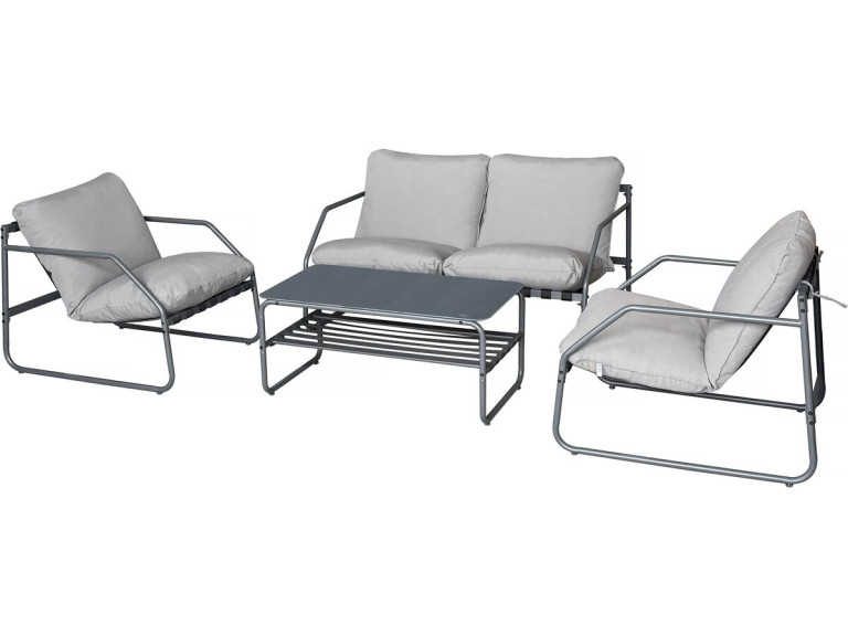 Conjunto de mobiliário de jardim em metal "Sora" com almofadas - 4 lugares - Cinzento