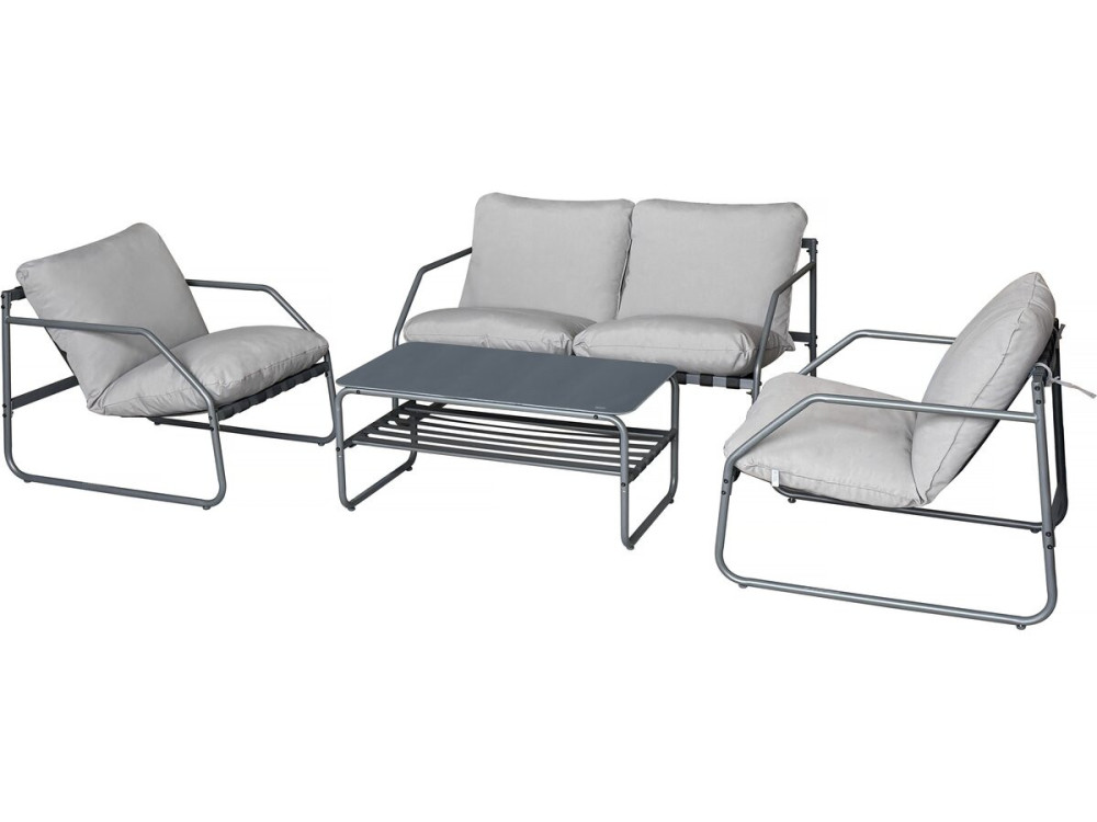 Conjunto de mobiliário de jardim em metal "Sora" com almofadas - 4 lugares - Cinzento