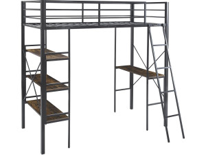 Cama de mezanino com secretária em metal «Raphaël» - 190 x 90 cm - Preto