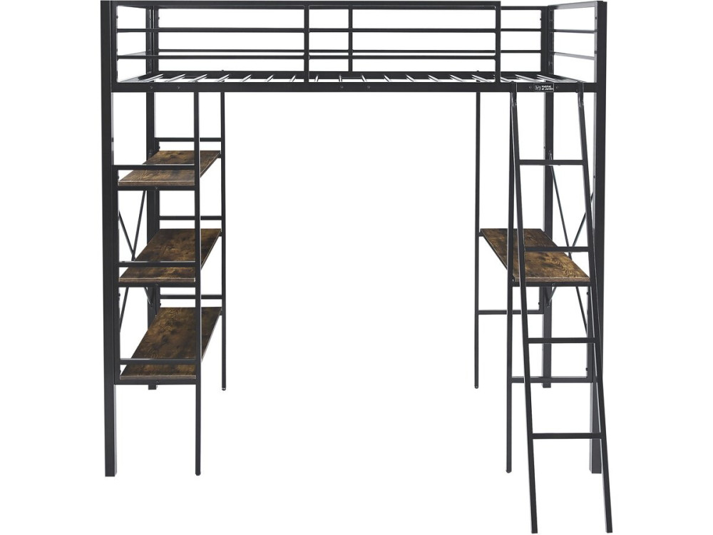 Cama de mezanino com secretária em metal «Raphaël» - 190 x 90 cm - Preto