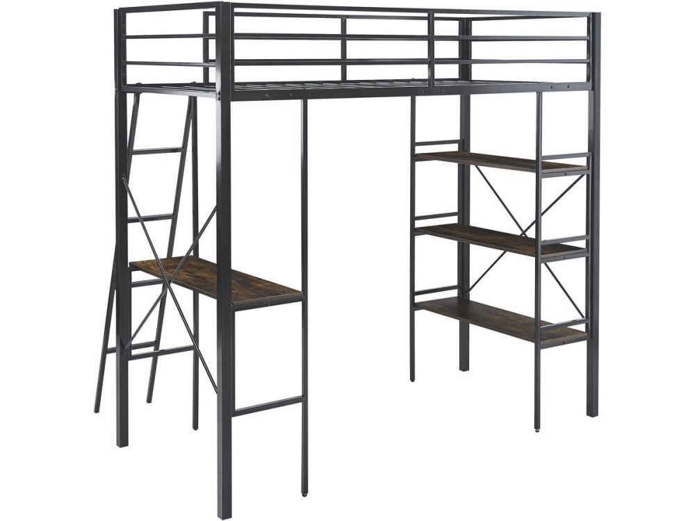 Cama de mezanino com secretária em metal «Raphaël» - 190 x 90 cm - Preto