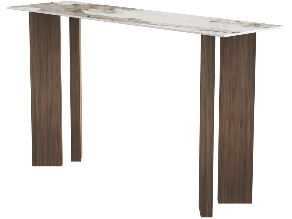 Console de madeira com tampo de cerâmica «Elma» - 140 x 40 x 80 cm - Castanho