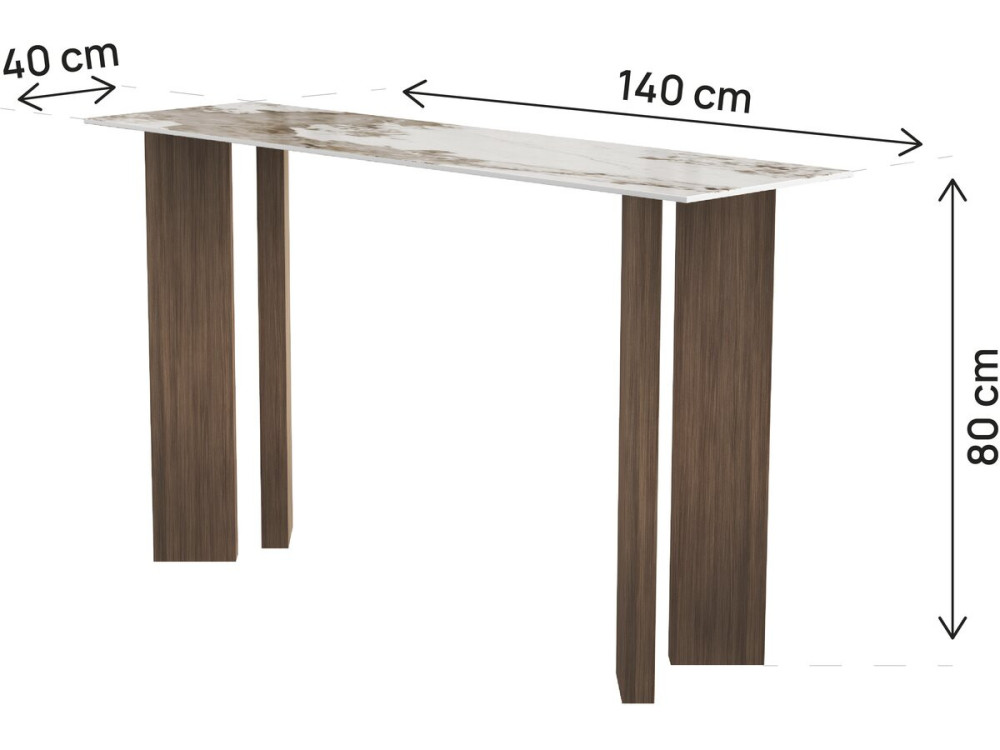 Console de madeira com tampo de cerâmica «Elma» - 140 x 40 x 80 cm - Castanho