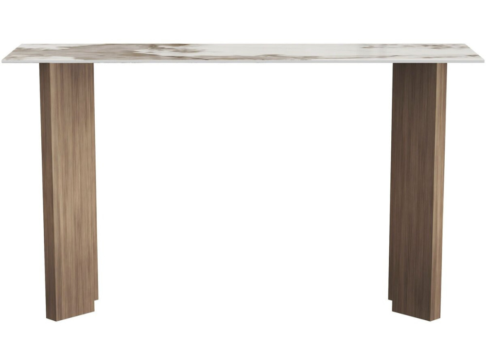 Console de madeira com tampo de cerâmica «Elma» - 140 x 40 x 80 cm - Castanho