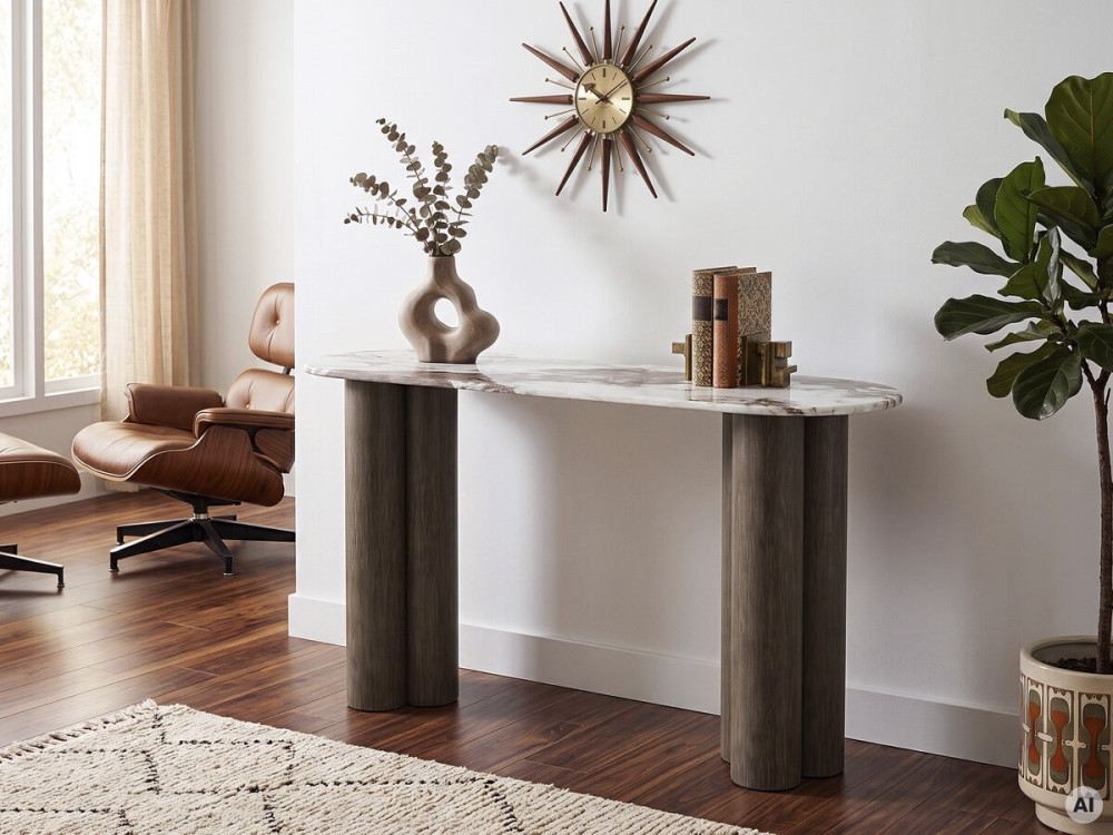Mesa de apoio com tampo em cerâmica «Zora» - 140 cm - Castanho