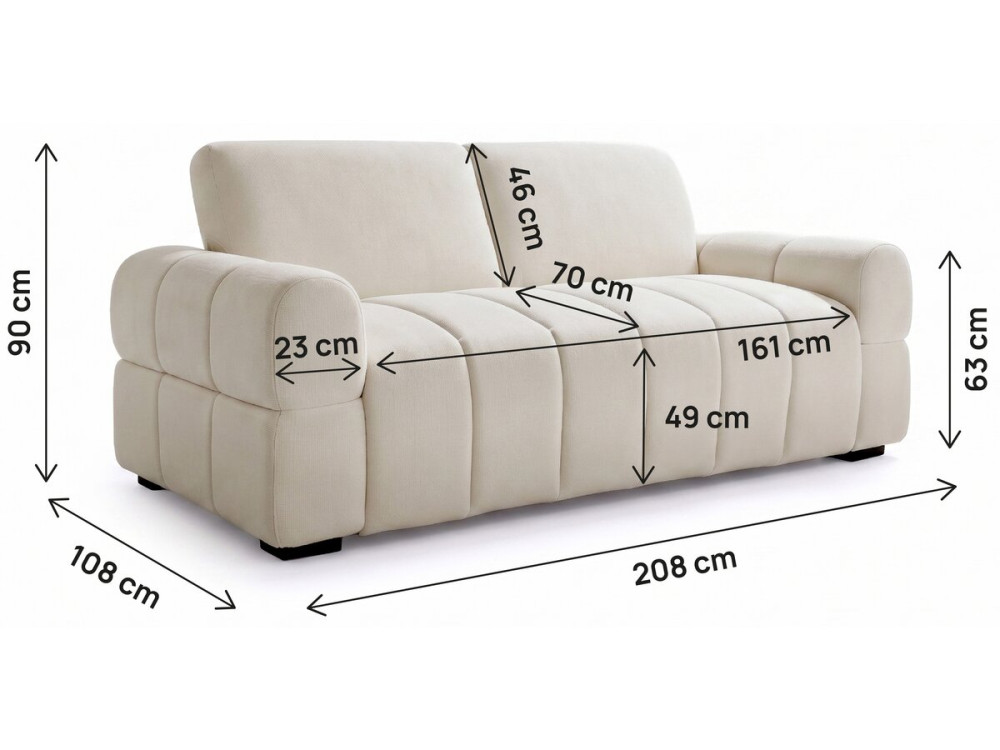 Canapé lit convertible express "Zoé" - Matelas 18 cm - Couchage 140 cm - 3 places - Beige