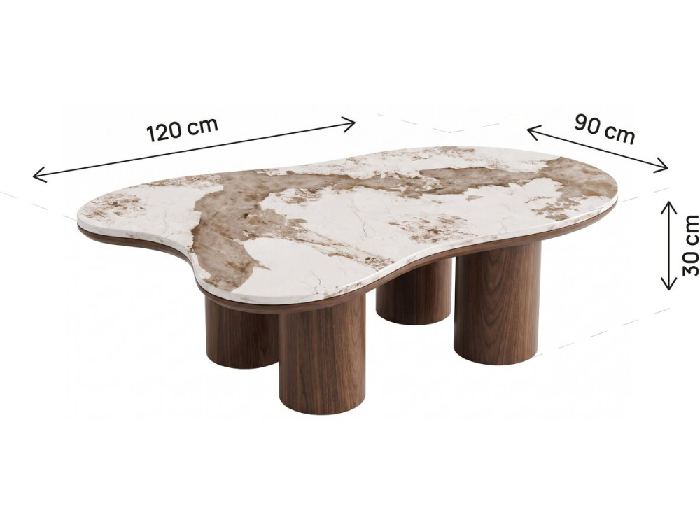 Mesa de centro em madeira com tampo em cerâmica «Kora» - 120 cm - Castanho