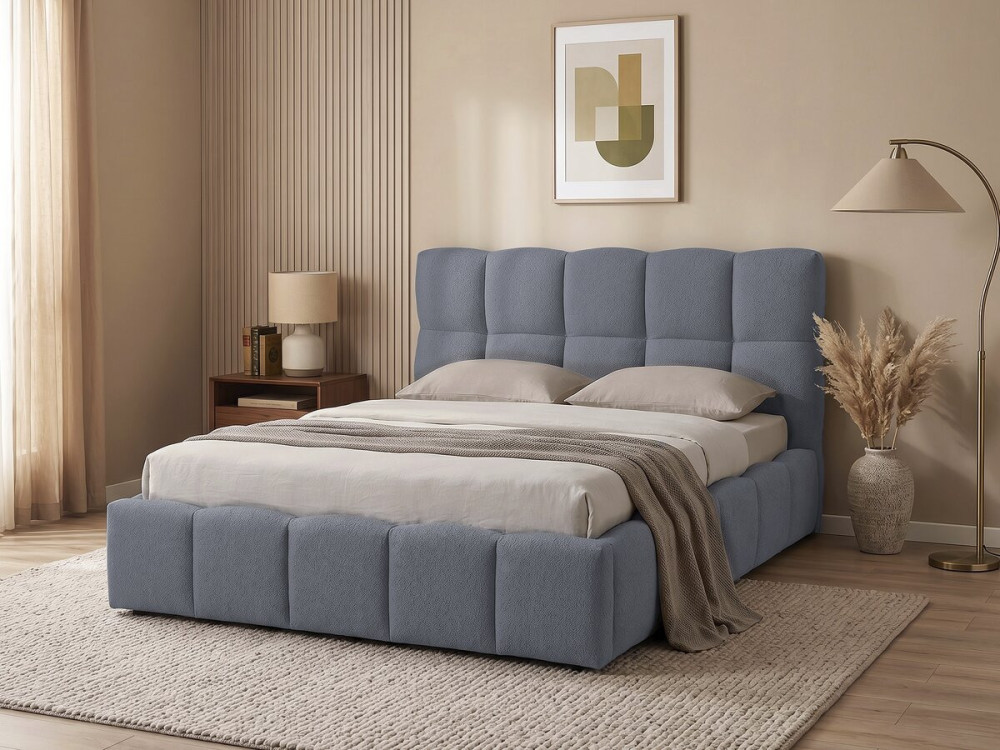 Cama com arrumação "Davos" - Branca Couleur Gris Taille 140 x 190 cm