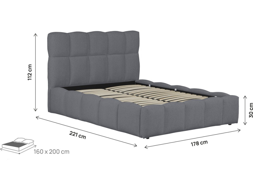Cama com arrumação "Davos" - Branca Couleur Gris Taille 160 x 200 cm