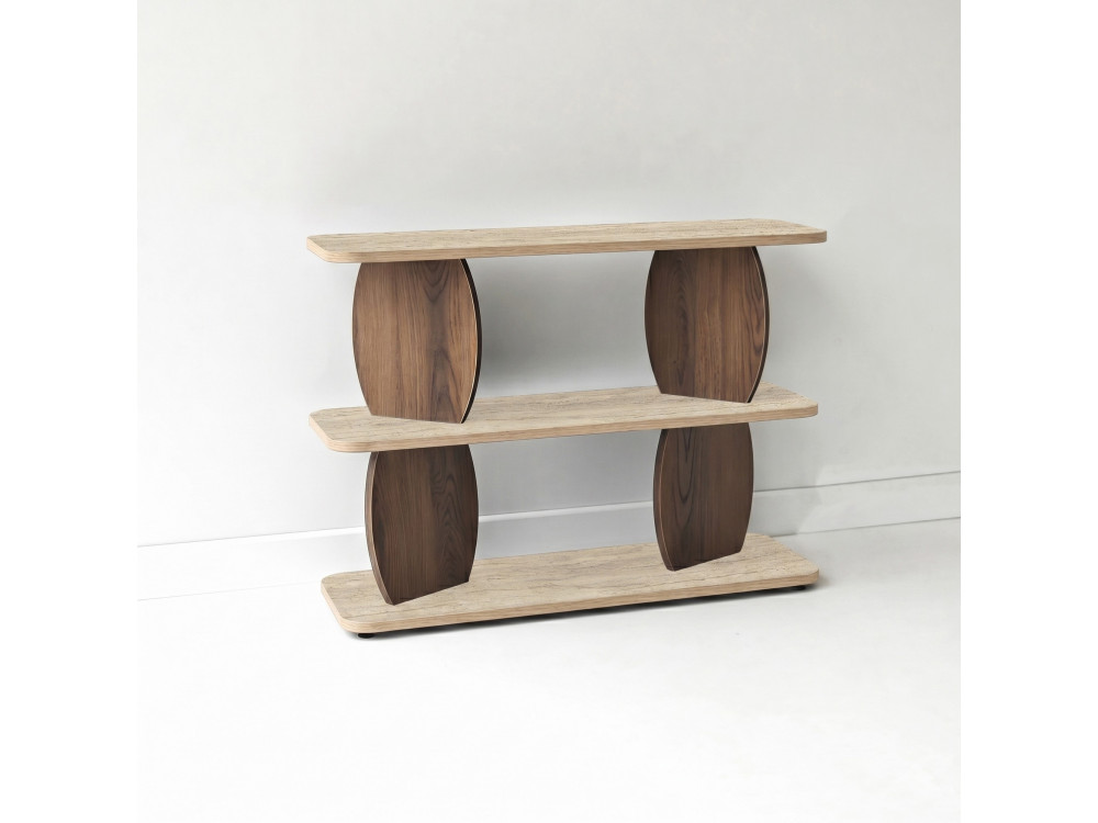 Mesa auxiliar de madeira «Armonia» - 90 x 30 x 70 cm - Travertino / Nogueira