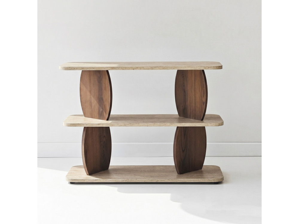 Mesa auxiliar de madeira «Armonia» - 90 x 30 x 70 cm - Travertino / Nogueira