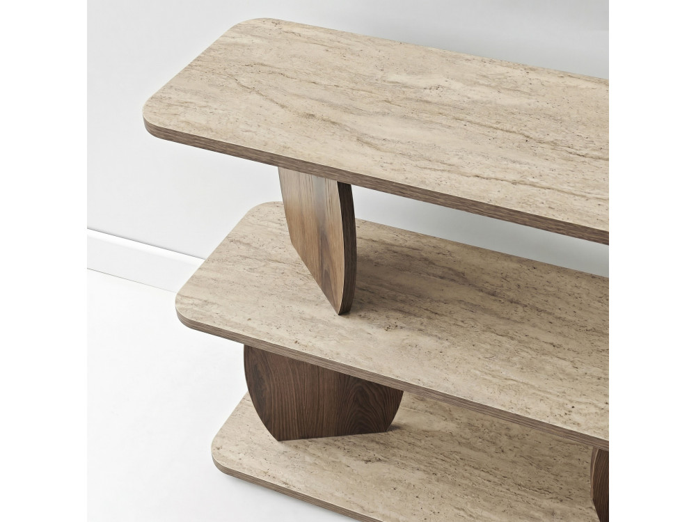Mesa auxiliar de madeira «Armonia» - 90 x 30 x 70 cm - Travertino / Nogueira