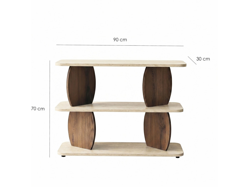 Mesa auxiliar de madeira «Armonia» - 90 x 30 x 70 cm - Travertino / Nogueira