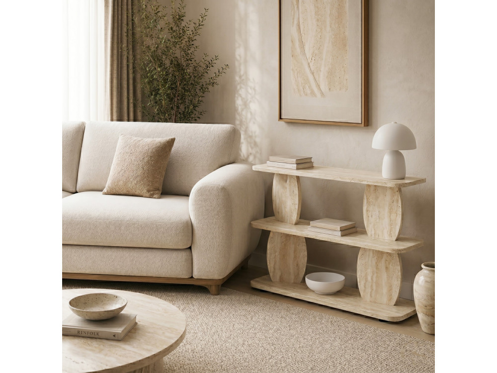 Mesa auxiliar de madeira «Armonia» - 90 x 30 x 70 cm - Travertino
