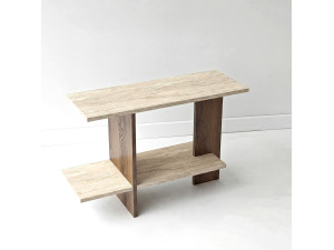 Mesa auxiliar de madeira «Essenziale» - 80 x 30 x 55 cm - Travertino / Nogueira
