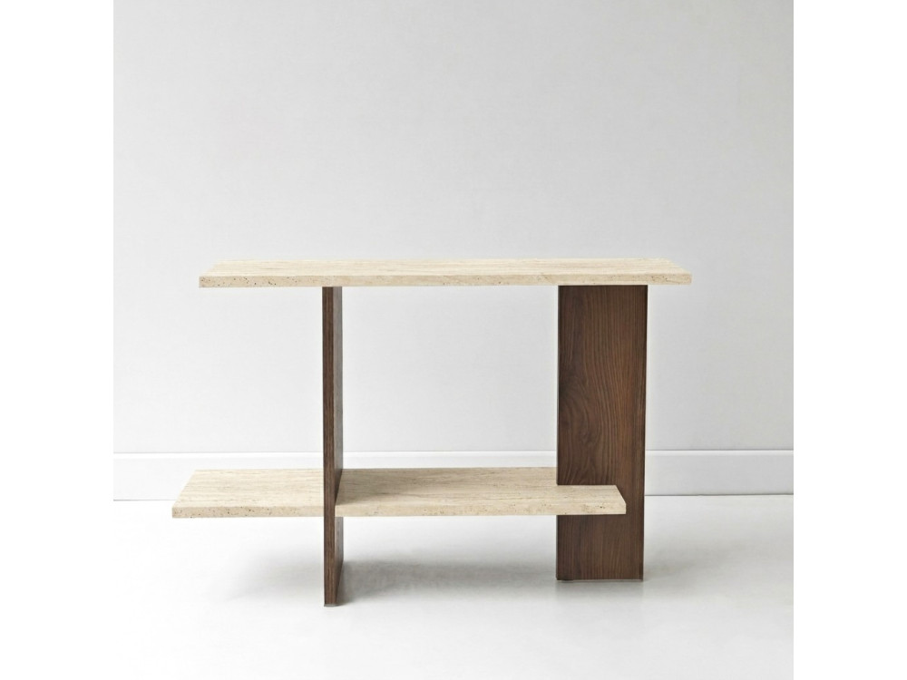 Mesa auxiliar de madeira «Essenziale» - 80 x 30 x 55 cm - Travertino / Nogueira