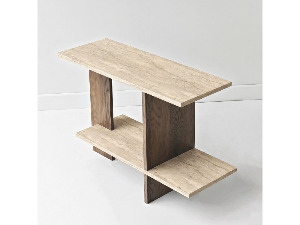 Mesa auxiliar de madeira «Essenziale» - 80 x 30 x 55 cm - Travertino / Nogueira