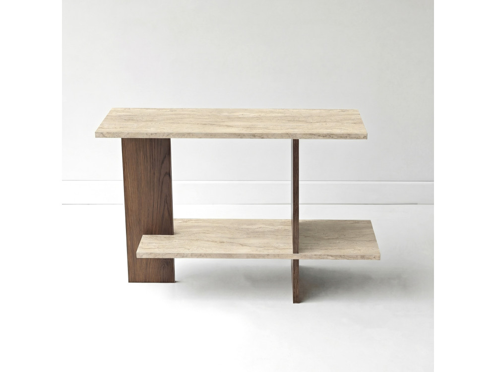 Mesa auxiliar de madeira «Essenziale» - 80 x 30 x 55 cm - Travertino / Nogueira