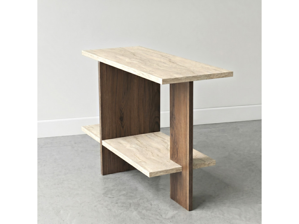 Mesa auxiliar de madeira «Essenziale» - 80 x 30 x 55 cm - Travertino / Nogueira