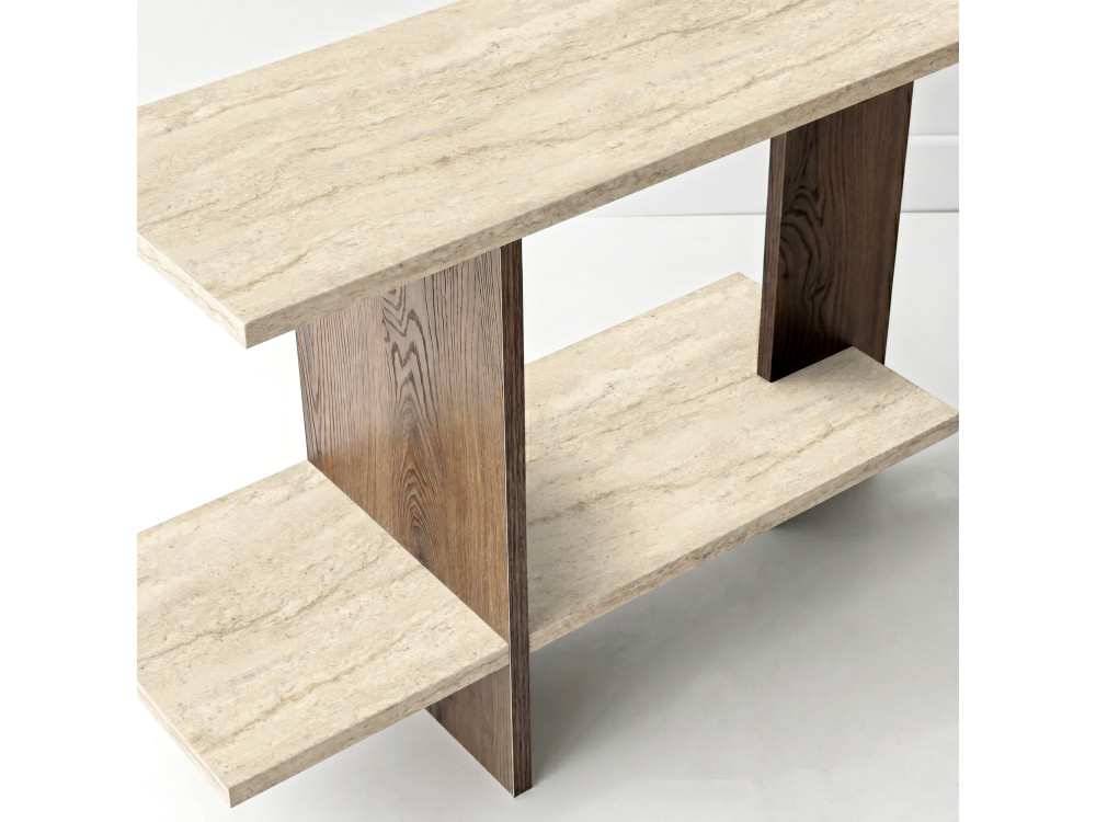 Mesa auxiliar de madeira «Essenziale» - 80 x 30 x 55 cm - Travertino / Nogueira