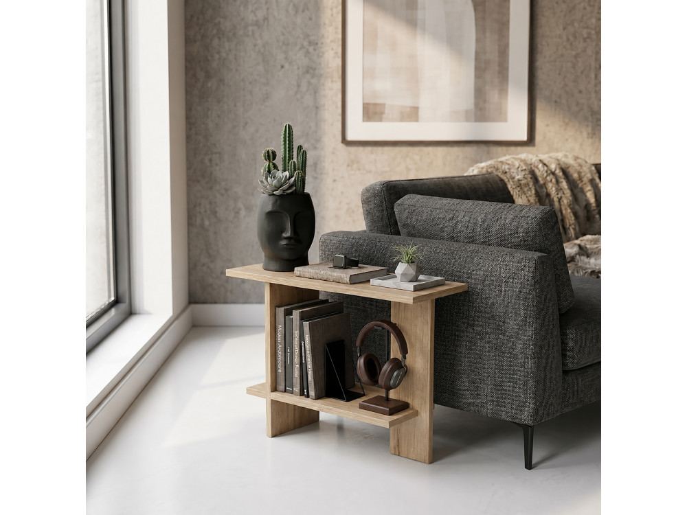 Mesa auxiliar de madeira «Essenziale» - 80 x 30 x 55 cm - Carvalho Saphir
