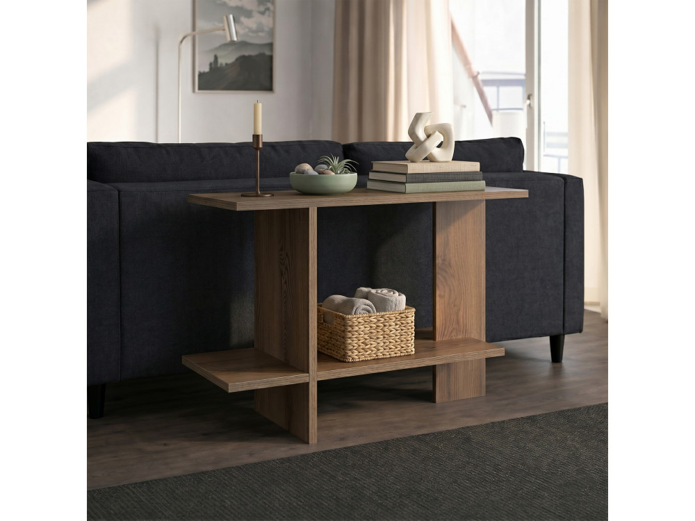 Mesa auxiliar de madeira «Essenziale» - 80 x 30 x 55 cm - Castanho