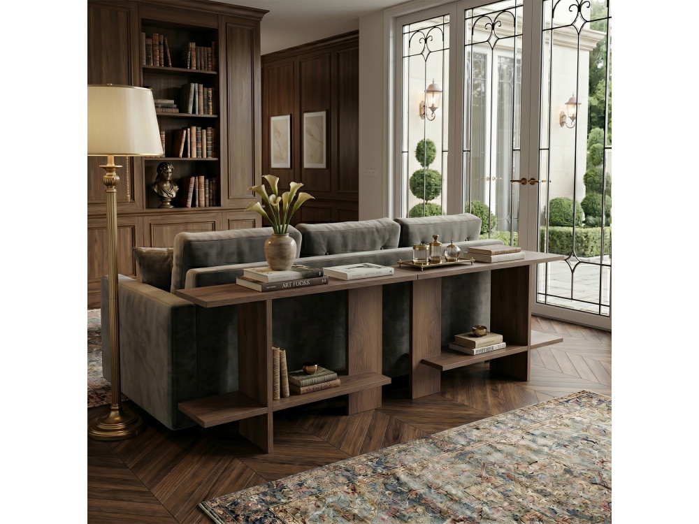 Mesa auxiliar de madeira «Essenziale» - 80 x 30 x 55 cm - Castanho