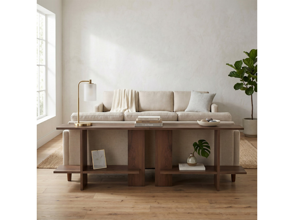 Mesa auxiliar de madeira «Essenziale» - 80 x 30 x 55 cm - Castanho
