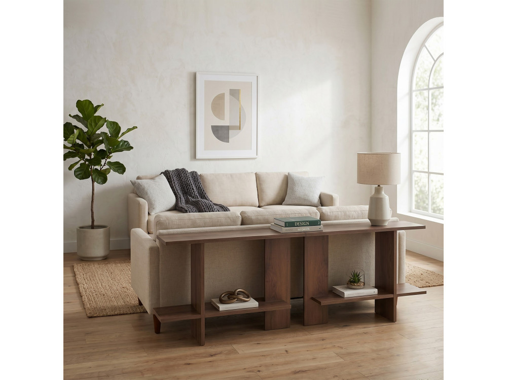 Mesa auxiliar de madeira «Essenziale» - 80 x 30 x 55 cm - Castanho