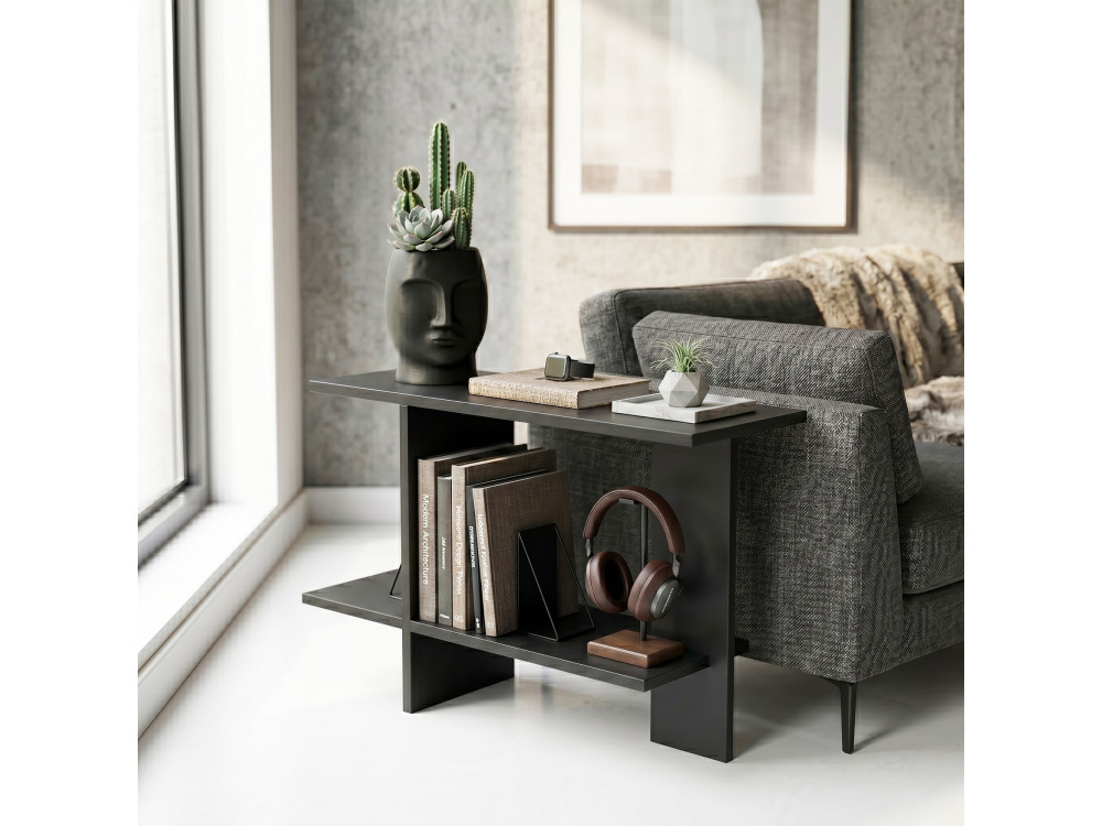 Mesa auxiliar de madeira «Essenziale» - 80 x 30 x 55 cm - Preto