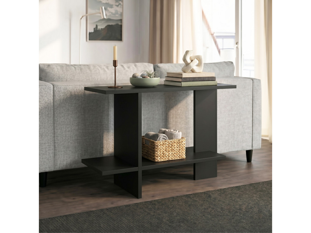 Mesa auxiliar de madeira «Essenziale» - 80 x 30 x 55 cm - Preto