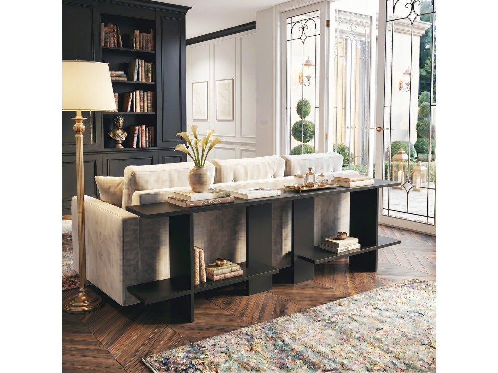 Mesa auxiliar de madeira «Essenziale» - 80 x 30 x 55 cm - Preto