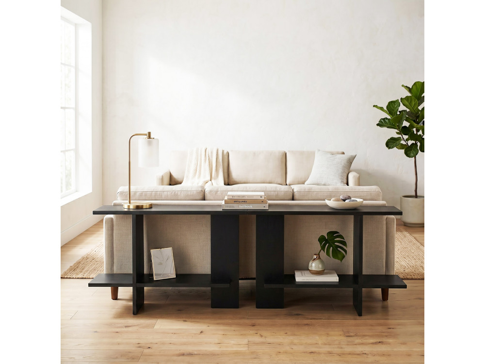 Mesa auxiliar de madeira «Essenziale» - 80 x 30 x 55 cm - Preto