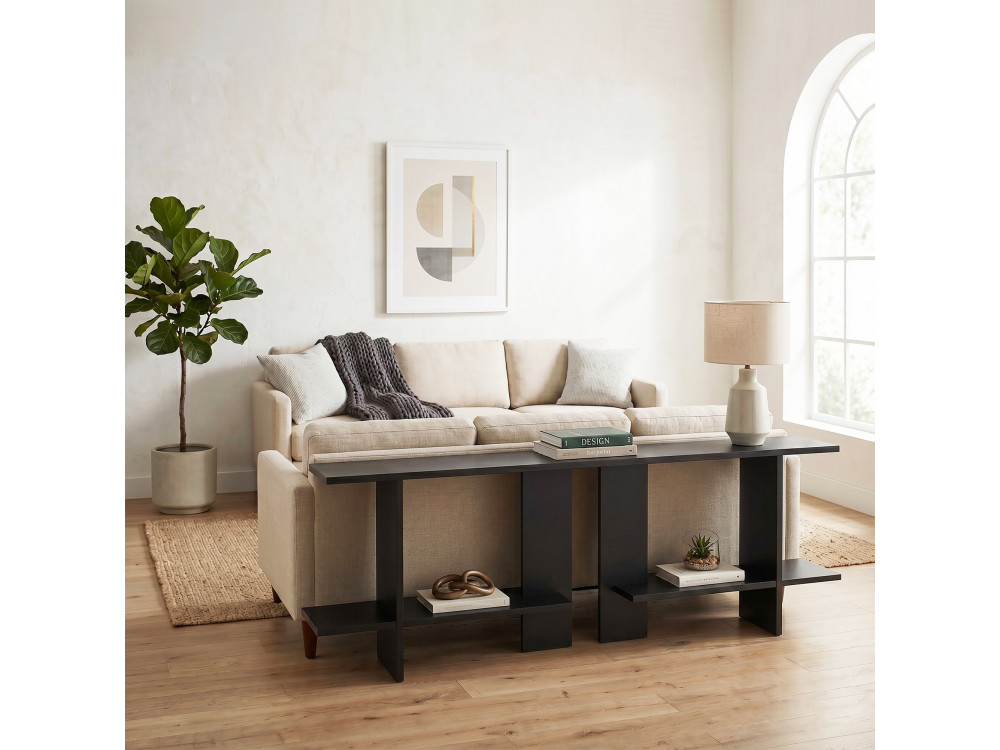 Mesa auxiliar de madeira «Essenziale» - 80 x 30 x 55 cm - Preto
