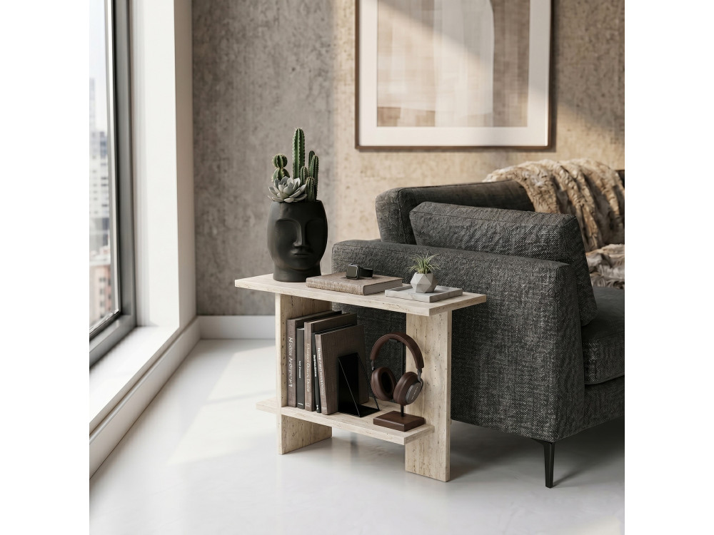 Mesa auxiliar de madeira «Essenziale» - 80 x 30 x 55 cm - Travertino