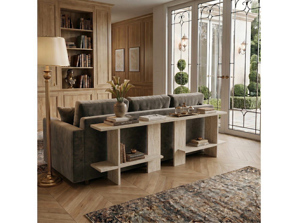 Mesa auxiliar de madeira «Essenziale» - 80 x 30 x 55 cm - Travertino