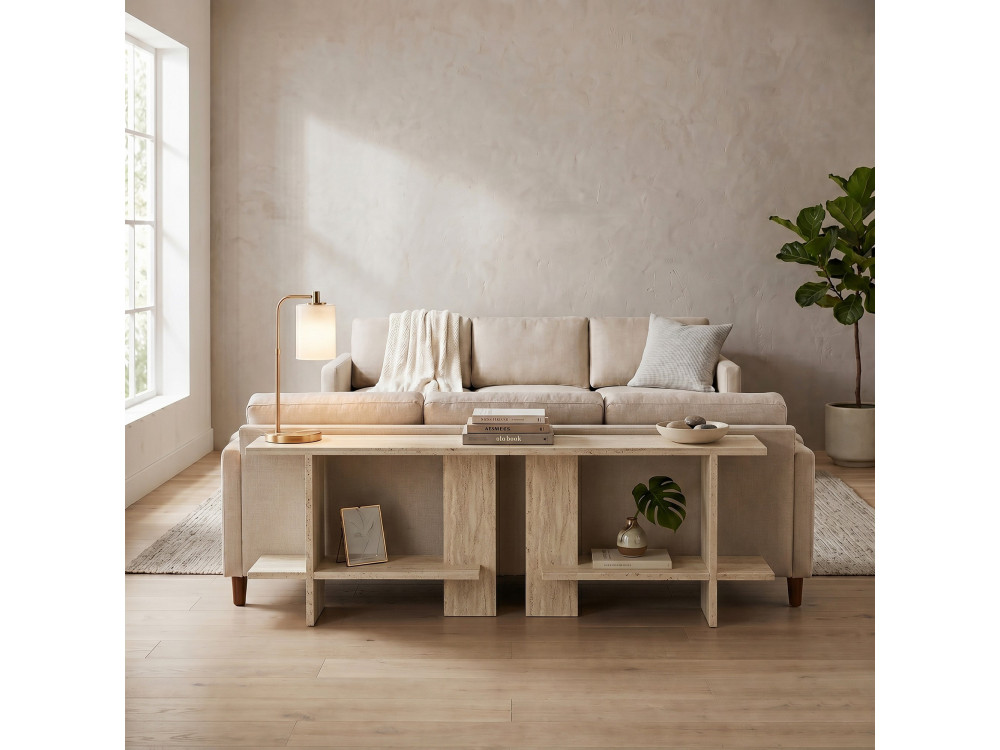 Mesa auxiliar de madeira «Essenziale» - 80 x 30 x 55 cm - Travertino