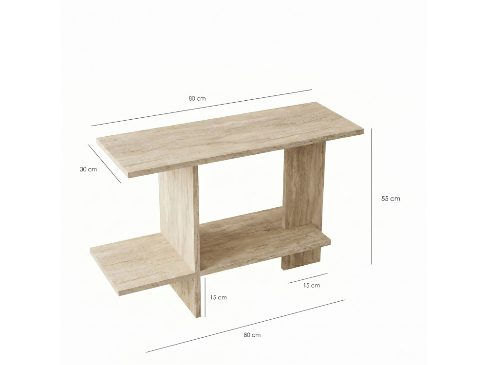 Mesa auxiliar de madeira «Essenziale» - 80 x 30 x 55 cm - Travertino