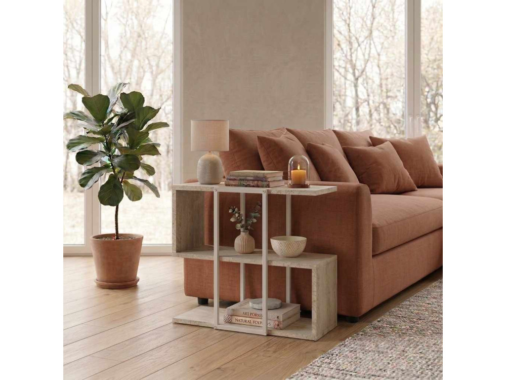 Mesa auxiliar de madeira «HOMIA» - 56 x 25 x 56 cm - Travertino