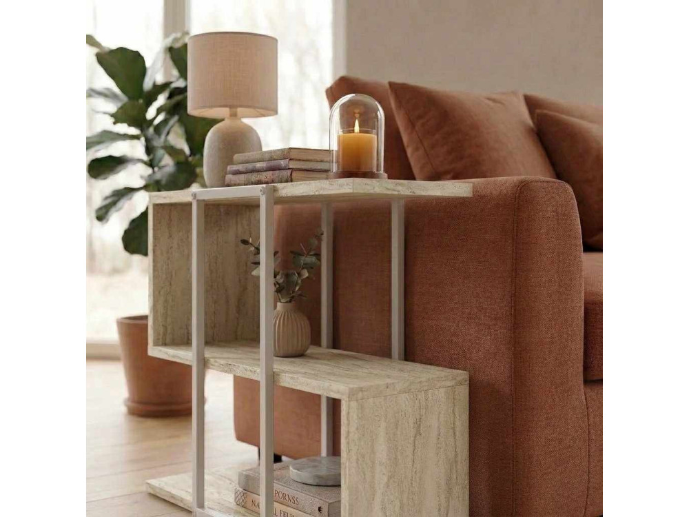 Mesa auxiliar de madeira «HOMIA» - 56 x 25 x 56 cm - Travertino