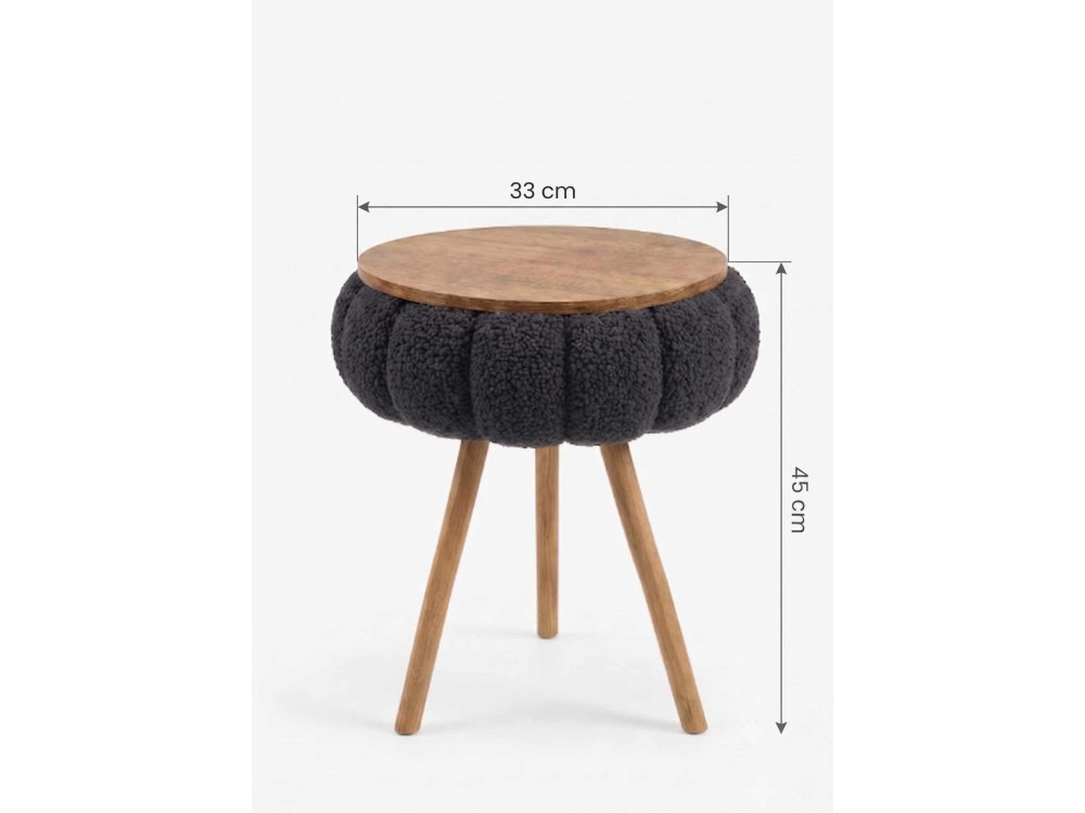 Mesa auxiliar de madeira «Papatya Zgn» - 33 x 45 cm - Preto
