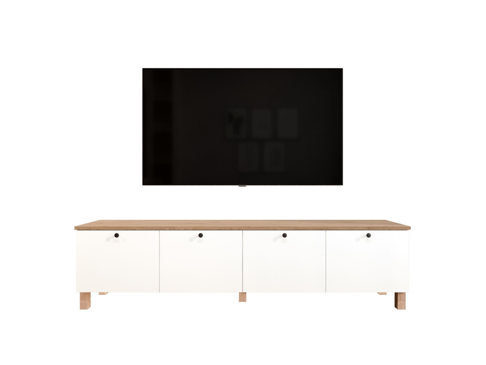 Móvel de televisão em madeira «Nord» - 180 x 34 x 45 cm - Branco / Carvalho