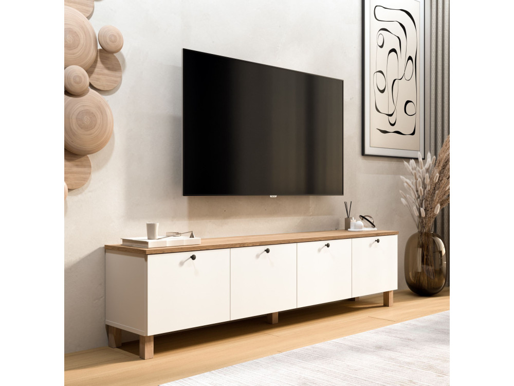 Móvel de televisão em madeira «Nord» - 180 x 34 x 45 cm - Branco / Carvalho