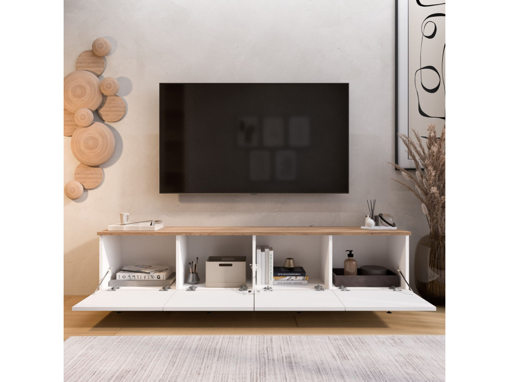 Móvel de televisão em madeira «Nord» - 180 x 34 x 45 cm - Branco / Carvalho