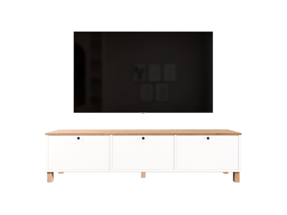 Móvel de TV em madeira «Nord» - 180 x 32 x 45 cm - Branco / Carvalho