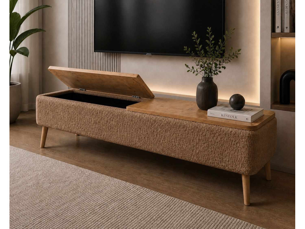 Móvel para televisão em madeira «Sarven» - 120 x 30 x 45 cm - Castanho