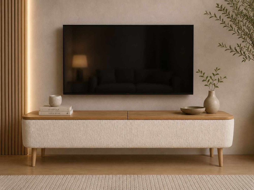 Móvel para televisão em madeira «Sarven» - 120 x 30 x 45 cm - Branco