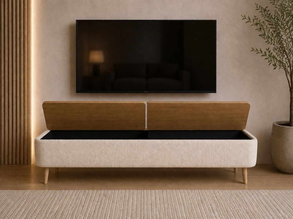 Móvel para televisão em madeira «Sarven» - 120 x 30 x 45 cm - Branco