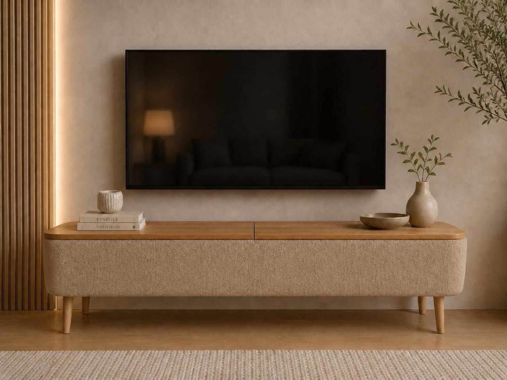 Móvel de televisão em madeira «Sarven» - 120 x 30 x 45 cm - Bege